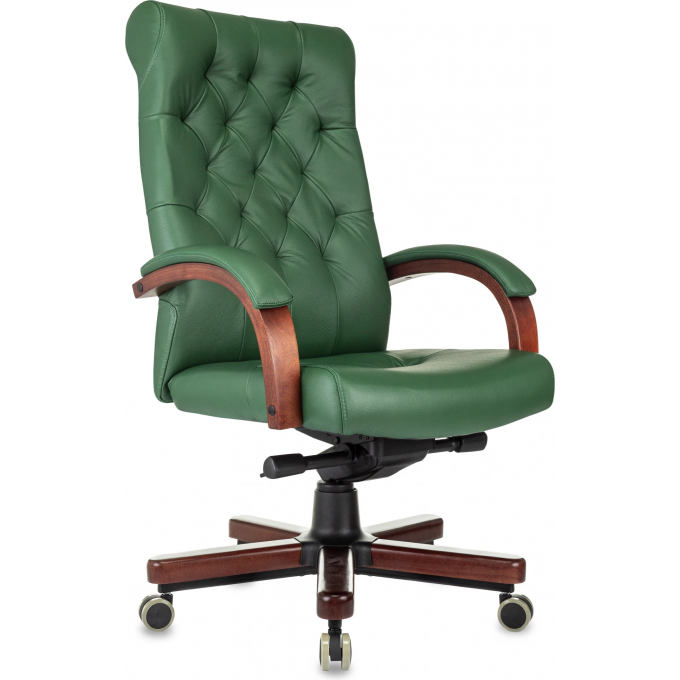 Кресло руководителя БЮРОКРАТ T-9928 WALNUT зеленый кожа T-9928WALNUT/GREEN